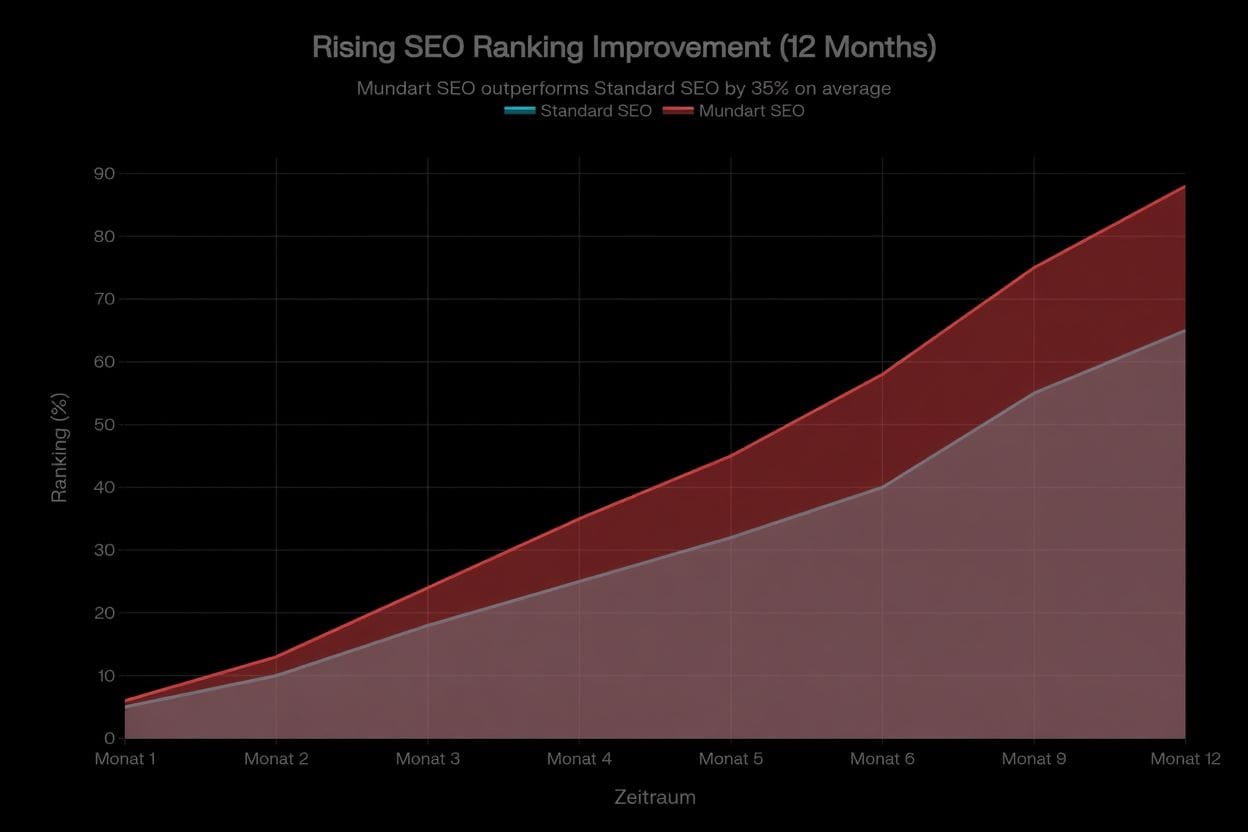 Schweizerdeutsch SEO vs. Standard SEO: Ranking-Verbesserung über 12 Monate im Vergleich