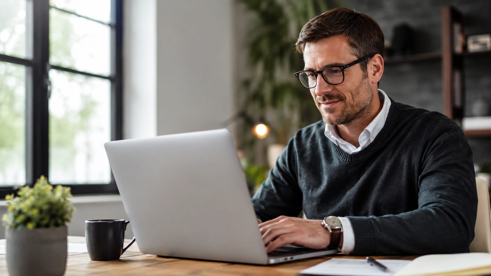 Professionelles Webdesign für KMU in Basel – Unternehmer arbeitet an moderner SEO-optimierter Website für das Dreiländereck