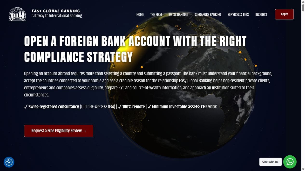Screenshot der Startseite von Easy Global Banking