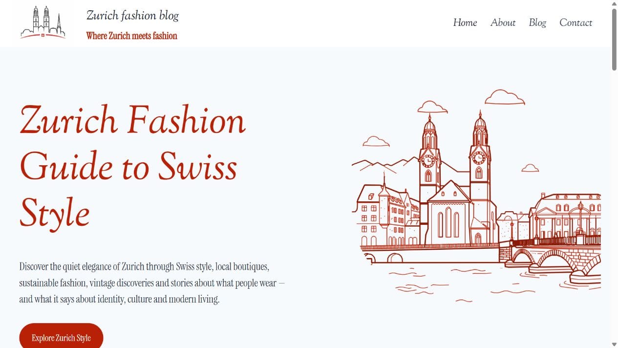 Screenshot der Startseite von Zurich Fashion Blog